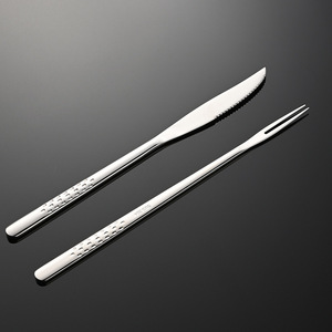 Tenedor coreano para barbacoa de acero inoxidable 304 - Uso en exteriores/hogar - Cuchillo y tenedor para parrilla - Tenedor para carne de res para cocina - Carne para restaurante - Product Image 3