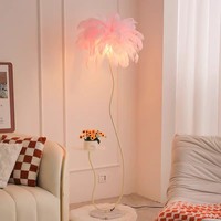 Lampadaire d'Angle à Plumes Design Artistique et Créatif pour Salon et Chambre, Lampe Plumes d'Autruche
