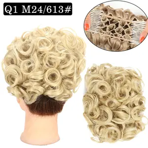 Sintético GRANDE Pente Clipe Na Extensão Do Cabelo Encaracolado Chignon Pedaços De Cabelo Mulheres Updo Cover Hairpiece Extensão Do Bun De Cabelo