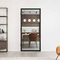Porte intérieure double de haute qualité, style loft, en acier noir et verre, design français, 3 vantaux, cadre en fer cannelé avec verre