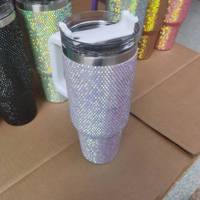 Gobelets de voyage isothermes en acier inoxydable 304 de 40 oz avec logo personnalisé, strass brillants, écologiques, pour bureau et café, avec paille