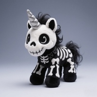 Peluche Licorne Squelette Gothique Personnalisée, Jouet en Peluche Halloween, Animal en Peluche Effrayant, Licorne Cheval Noir, Décoration