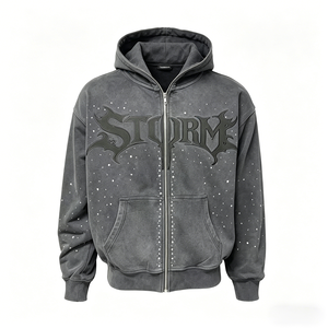 Sweat à capuche surdimensionné personnalisé en coton doux 100% avec strass de haute qualité 500 GSM, tendance pour hommes - Product Image 1