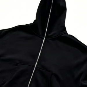 Cenloong Sweat à capuche zippé intégral pour homme, noir uni, effet vieilli, délavé à l'acide, personnalisable avec logo - Product Image 2