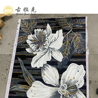 Mosaïque murale en verre sur mesure, motif floral moderne, 4 mm d'épaisseur, découpée à la main, pour la décoration murale de chambre à coucher ou d'hôtel