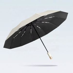 Parapluie de luxe entièrement automatique à trois plis en fibre de verre à 12 baleines, diamètre ouvert 105 cm, idéal pour cadeaux d'affaires et publicité - Product Image 3
