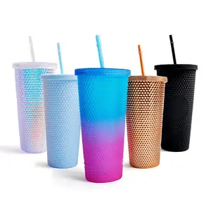 Summer Cool Colorful Glitter Water Tumbler Coffee Reusable Drinking Plastic Cold Saw Durian Cup avec couvercles et pailles