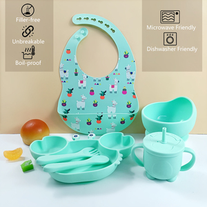 Juego de Cubiertos de Entrenamiento para Niños con Diseño de Dibujos Animados, Babero para Bebé, Tazón Irrompible, Plato Dividido con Ventosa en la Parte Inferior - Product Image 1