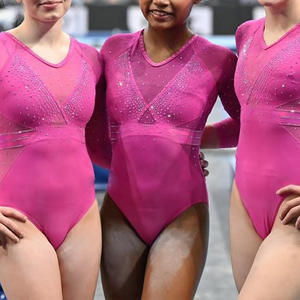 High Quality Customized Logo Gymnastics Leotard Gym Tight for Competition Spandex <b>Bodysuit</b> with Shiny Crystal - Product Image 1