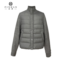 Doudoune légère pour homme avec empiècements tricotés sur les manches, col montant côtelé, fermeture à boutons-pression, veste matelassée fine, vêtement d'extérieur chaud pour le quotidien
