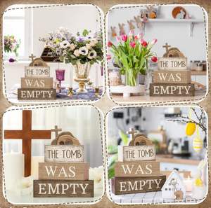 Decorazioni Pasquali da Tavola con Design Unico, Set da 4 Pezzi, Croce Decorativa e Finto Blocco di Libri Stile Rustico per Casa e Cucina - Product Image 6