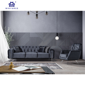 Winforce Luxury Chesterfield Pies de acero 3 2 <span class=keywords><strong>1</strong></span> Juego de sofás Diseños Conjuntos de tela de terciopelo de lujo Muebles de sala Sofás - Product Image 1