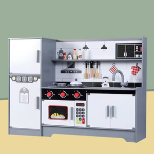 Réfrigérateur <span class=keywords><strong>en</strong></span> <span class=keywords><strong>bois</strong></span> noir et blanc, cuisine, maison pour enfants, <span class=keywords><strong>cuisinière</strong></span> à induction sonore et lumineuse, jouets éducatifs de découpe - Product Image 2