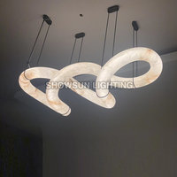 Lustre en albâtre espagnol haut de gamme Infinity, design créatif en forme de 8 pour hôtel, en pierre d'albâtre naturelle, suspension LED dimmable, garantie 5 ans