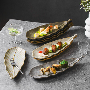 Sınır ötesi tek kullanımlık porselen yaprak şeklinde suşi şekilli kebap balık japon kore mutfağı Sashimi plaka Japandi tasarım parti - Product Image 4