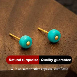 Boucles d'oreilles clous géométriques minimalistes pour femme, perles facettées turquoise, style classique, plaqué or 18 carats, argent sterling certifié CMA - Product Image 2