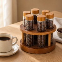 Conteneur de stockage de grains de café avec base en bois massif de noyer, organiseur de canister à café pour comptoir de cuisine ou café, vente en gros OEM
