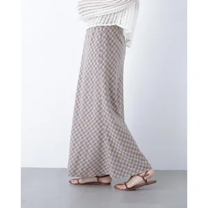 Falda Maxi Casual Elegante a Cuadros de Cintura Alta y Corte en A, Falda Larga de Verano Personalizada para Mujer - Product Image 5