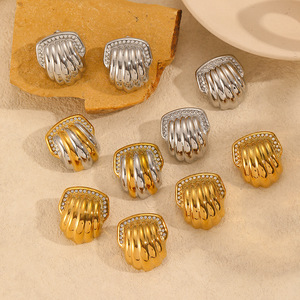 Shell Pattern <b>Titanium</b> Steel <b>Stud</b> Earrings 18k Gold Plated With Diamonds Fashionable Elegant Retro Women's Party Jewelry - Product Image 1