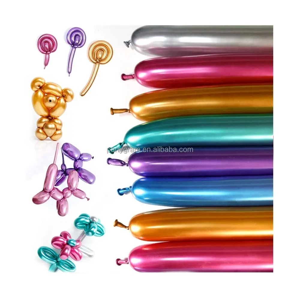 Partygram, «сделай сам», хромированные Волшебные поворотные металлические шары, латексные полоски, длинные металлические шары 260, производитель животных, цветов