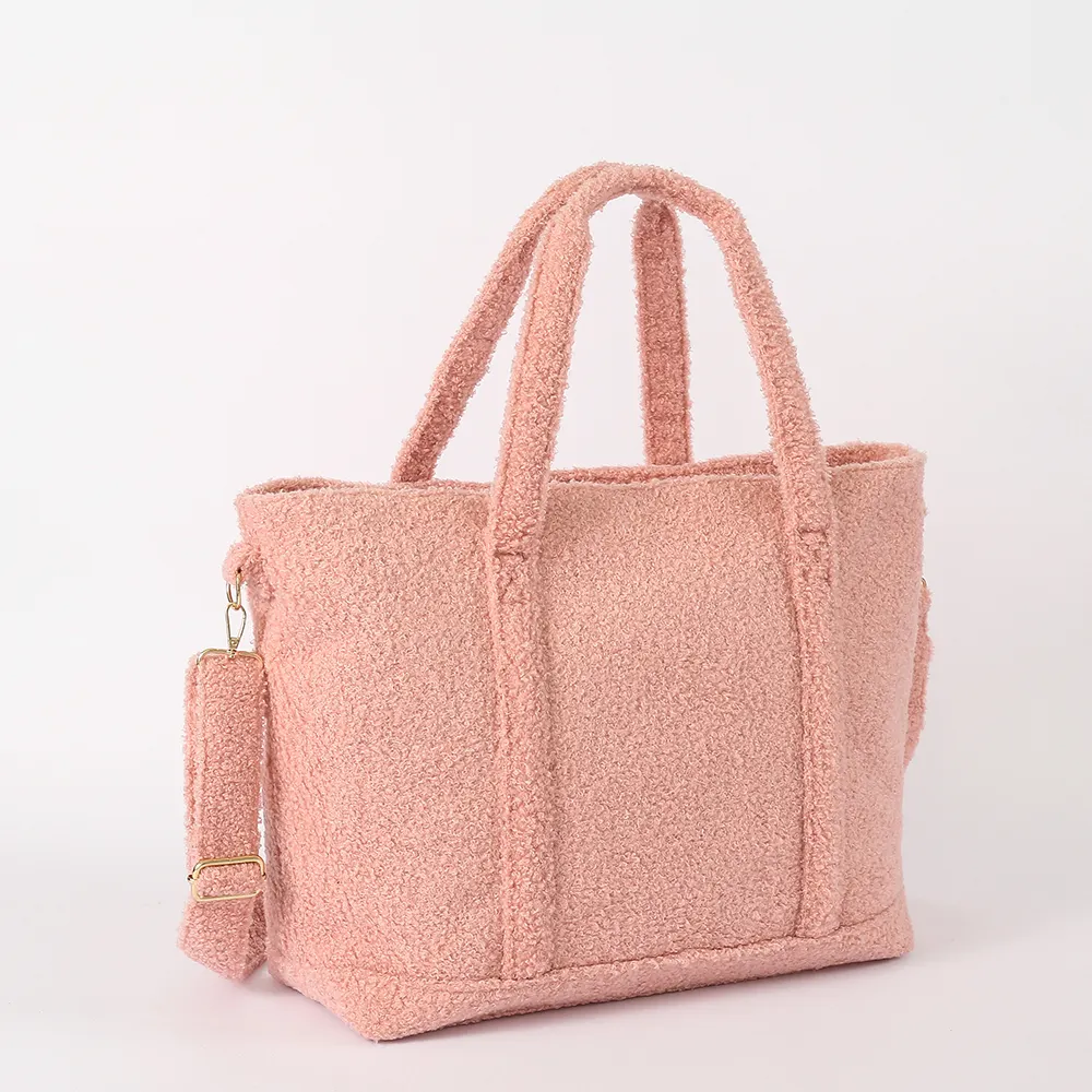 Customizable Winter Fashion Trends Large Ladies Girls Fluffy Sherpa Eco Friendly Tote Bag Pink Teddy Handbag