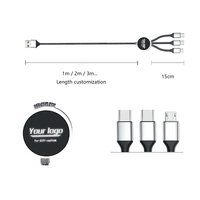 Cadeaux tendance 2025 : Câble USB 3-en-1 Type-C Micro personnalisé avec logo LED lumineux, charge rapide 3A, en cuivre pur, imprimante à codes-barres