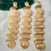 # Lot de 27 mèches de cheveux humains blonds ondulés, Remy, alignées sur les cuticules, vierges, brutes, brésiliennes, pour femmes noires