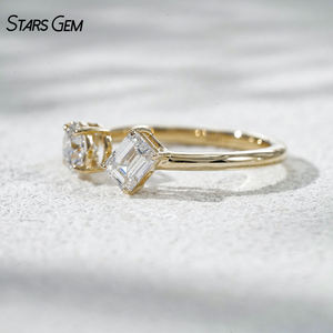 StarsGem Toi Et Moi Engagement Ring 10K Solid Gold Rhodium Plated 1.0CTW E Color Lab Diamond Emerald Cut Open Shank Adjustable - Product Image 5
