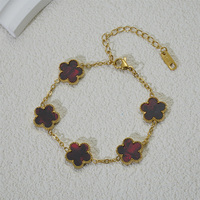 Pulsera de Acero Inoxidable con Baño de Vacío de 18K, Diseño de Trébol de Cinco Flores, Amuleto de Cuatro Hojas, Joyería de Moda, Accesorios para Mujer, Regalo