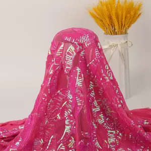 Tissu de robe de soirée en Voile haut de gamme, vente en gros de tissu brodé de paillettes 3D/