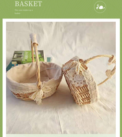 Panier en osier fabriqué en usine avec doublure en tissu et poignée, panier cadeau pour le rangement et panier de fête, panier pour enfant, lot de 2