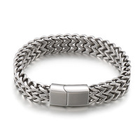 Bracelet cubain multi-couleurs double rang en acier inoxydable poli, chaîne de quille tressée double rangée avec fermoir magnétique pour homme