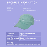 Sombrero de papá liso sin estructura de 6 paneles, bordado personalizado, gorra de béisbol ajustable de tamaño para niños