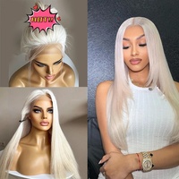 Perruques 360 Full Lace Front en cheveux humains vierges européens, blond platine blanc chaud, sans colle, cuticules alignées, avec queue de cheval