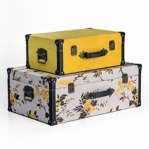 Vintage Giá Rẻ Trang Trí Vải Lanh Bao Phủ Ánh Sáng Lưu Trữ Hấp Trunk Organizer <span class=keywords><strong>Box</strong></span> Với Phụ Kiện Da Màu Nâu - Product Image 2