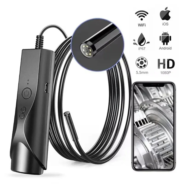 Wireless Industrial Endoscope Borescope Remote Control 6 LED Lights 5.5MM Waterproof IP67 Inspection Camera for iPhone Android