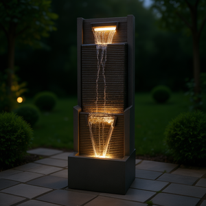 Fontaine LED moderne d'extérieur de 39,3 pouces avec cascade, éclairage décoratif pour patio et jardin, utilisation intérieure et extérieure - Product Image 2
