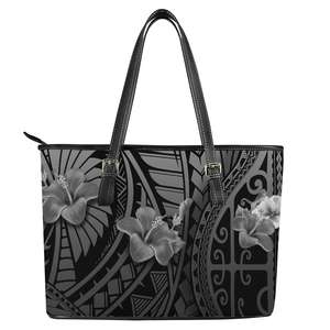 Fleurs Hibiscus avec <span class=keywords><strong>tatouage</strong></span> polynésien Style cuir cartable sacs à main femmes sacs à main en cuir dames haut poignée épaule fourre-tout - Product Image 1