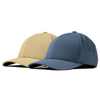 Casquette de golf Performance imperméable personnalisée à 6 panneaux Casquette de baseball en caoutchouc avec logo en polyester noir Casquette de golf en corde découpée au laser