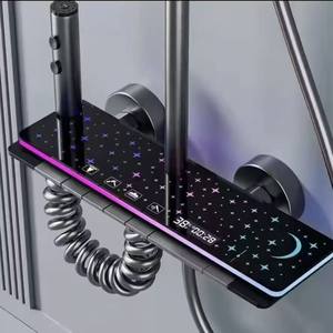 Ensemble de douche rectangulaire à affichage numérique ciel étoilé, touches de piano, température constante, LED lumineuse, effet pluie, pour salle de bain - Product Image 2