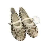 ZA 2026 Nouvelle Collection Automne – Sandales Plates Brodées en Soie Filet avec Perles et Rayures, Boutons, pour Femme – Chaussures Ballerines