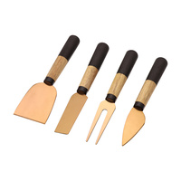 Jaswehome Ensemble de couteaux à fromage en acier inoxydable écologique couleur or rose avec manche en bois massif (modèle alimentaire CT-K003)