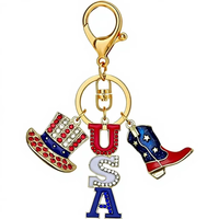 Porte-clés Étoile Cœur USA en Strass Scintillants, Breloque de Sac Tendance pour Femmes et Filles, Bijou Quotidien Décontracté, Idéal Cadeau