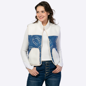<span class=keywords><strong>Chaleco</strong></span> de <span class=keywords><strong>Forro</strong></span> <span class=keywords><strong>Polar</strong></span> Personalizado para <span class=keywords><strong>Mujer</strong></span> con Estampado de Herradura Estilo Western y Diseño de Patchwork, Top Casual sin Mangas, Fabricante - Product Image 1