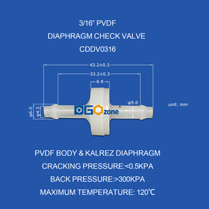 DGOzone, precio de fábrica, 1/8 ", lengüeta de manguera en línea, válvulas de retención de diafragma PVDF para tubería generadora de ozono y oxígeno para equipos médicos - Product Image 5