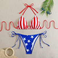 Nouvel ensemble bikini style européen et américain à imprimé animal numérique, dos nu, avec bretelles, micro-soutien-gorge à cordon et doublure en résille, pièces séparées