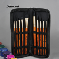 Hechunzi – Lot de 10 pinceaux d'artiste à poils en nylon, manche en bois, virole dorée, pour aquarelle, avec étui, pour étudiants et artistes