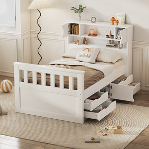 White Wooden Storage Bed With Drawers And <b>Shelves</b> Multi Functional Bedroom Furniture For Children Adults And Elderly - Product Image 1