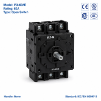 Interrupteur-sectionneur rotatif Eaton P3-63/E 63A 3P, fusible, sectionneur, cuivre, 50/60Hz 690V AC, interrupteur de sécurité principal industriel