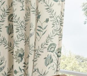 <strong>Sage</strong> <strong>Green</strong> Floral Beige Linen <strong>Curtains</strong> 84 Inches Long European Style Grommet Bead Rope <strong>Blackout</strong> High Shading All-Season Living - Product Image 2